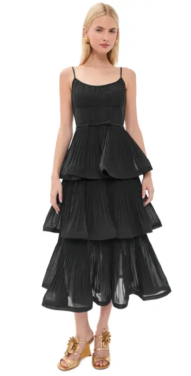 Zimmermann Pleated Tiered Midi Dress Bottle Green | Thumbnail 1