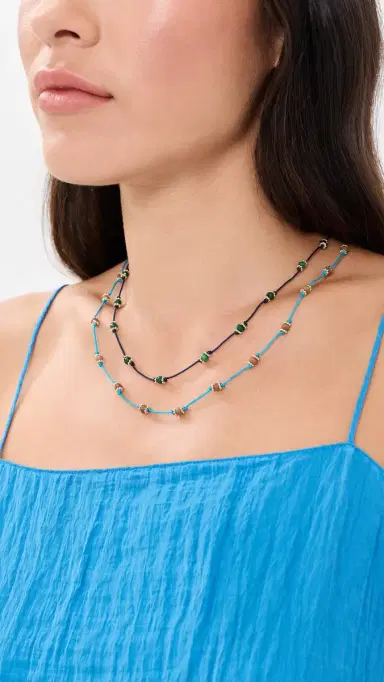 Madewell Beaded Silk Necklace Deep Indigo One Size | Thumbnail 3