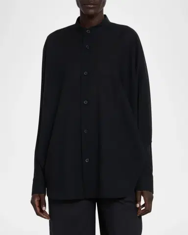 Issey Miyake Sheer Wool Dolman-Sleeve Button-Down Shirt | Thumbnail 4