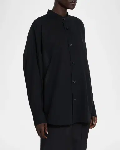 Issey Miyake Sheer Wool Dolman-Sleeve Button-Down Shirt | Thumbnail 6