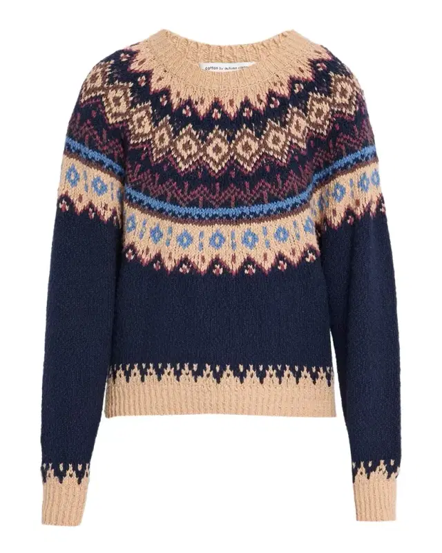 Autumn Cashmere Chunky Fair Isle Crewneck Sweater