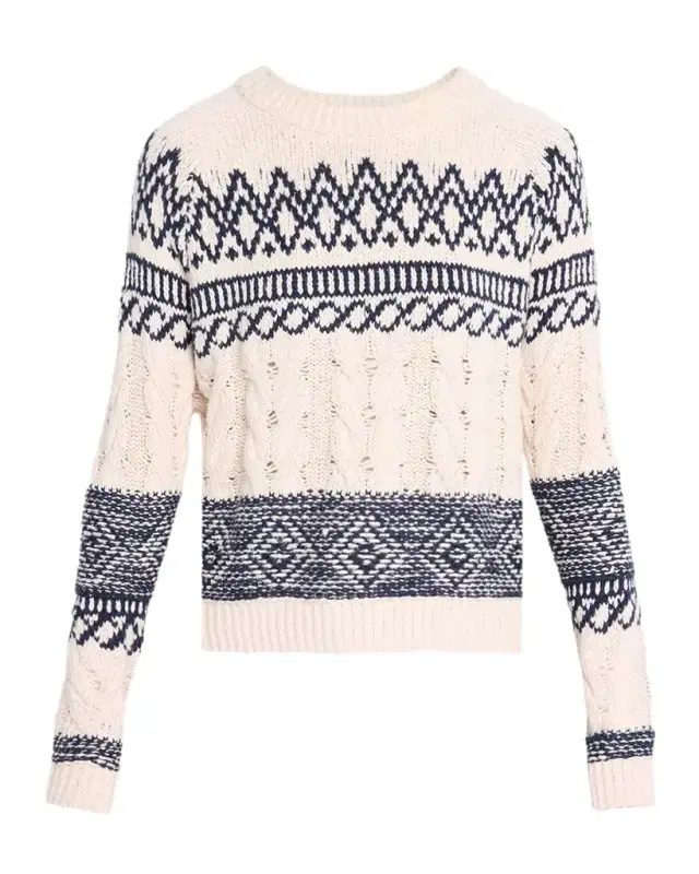 Autumn Cashmere Cable-Knit Fair Isle Cotton Sweater