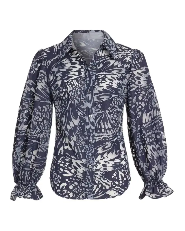 Ramy Brook Joy Blouson-Sleeve Butterfly Burnout Blouse