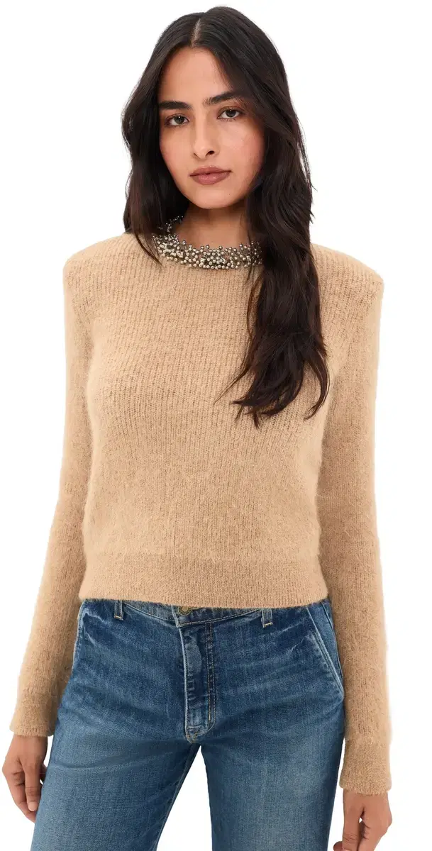 Self Portrait Beaded Knit Sweater Brown