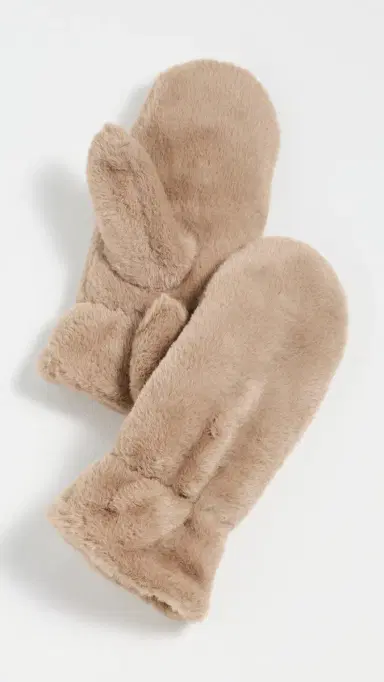 Hat Attack Faux Fur Mittens Taupe One Size | Thumbnail 2