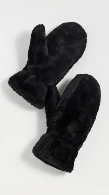 Hat Attack Faux Fur Mittens Black One Size | Thumbnail 2