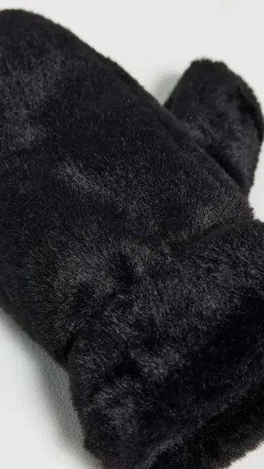 Hat Attack Faux Fur Mittens Black One Size | Thumbnail 4