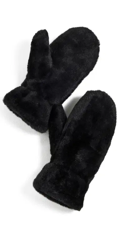 Hat Attack Faux Fur Mittens Black One Size | Thumbnail 1