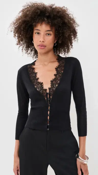 L'Agence Eluna Lace Detail Cardigan Black M | Thumbnail 2 L'Agence Eluna Lace Detail Cardigan Black M | Thumbnail 2