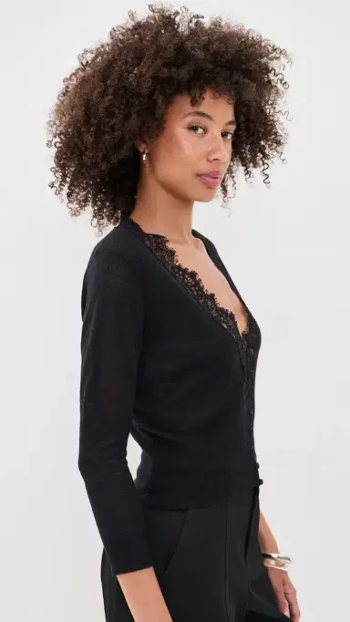 L'Agence Eluna Lace Detail Cardigan Black M | Thumbnail 4 L'Agence Eluna Lace Detail Cardigan Black M | Thumbnail 4