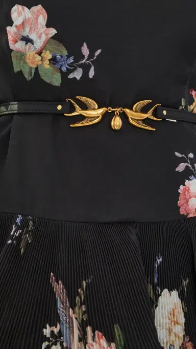 Zimmermann Pleated Sleeved Mini Dress Black Bird Print | Thumbnail 6