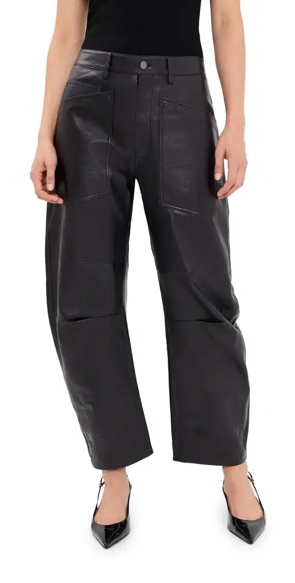 Nili Lotan Shon Leather Barrel Pants Midnight