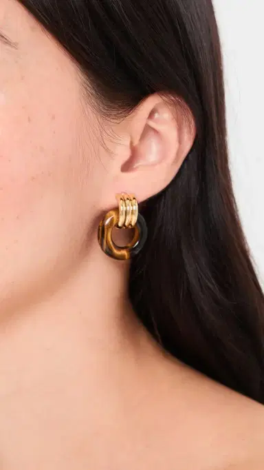Heaven Mayhem Luma Knot Earrings Gold/Tiger Eye One Size | Thumbnail 3
