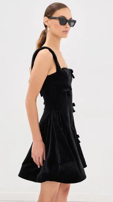 LEO LIN Ariel Velvet Bow Mini Dress Ebony 6 | Thumbnail 4 LEO LIN Ariel Velvet Bow Mini Dress Ebony 6 | Thumbnail 4