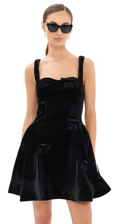 LEO LIN Ariel Velvet Bow Mini Dress Ebony 6 | Thumbnail 1 LEO LIN Ariel Velvet Bow Mini Dress Ebony 6 | Thumbnail 1