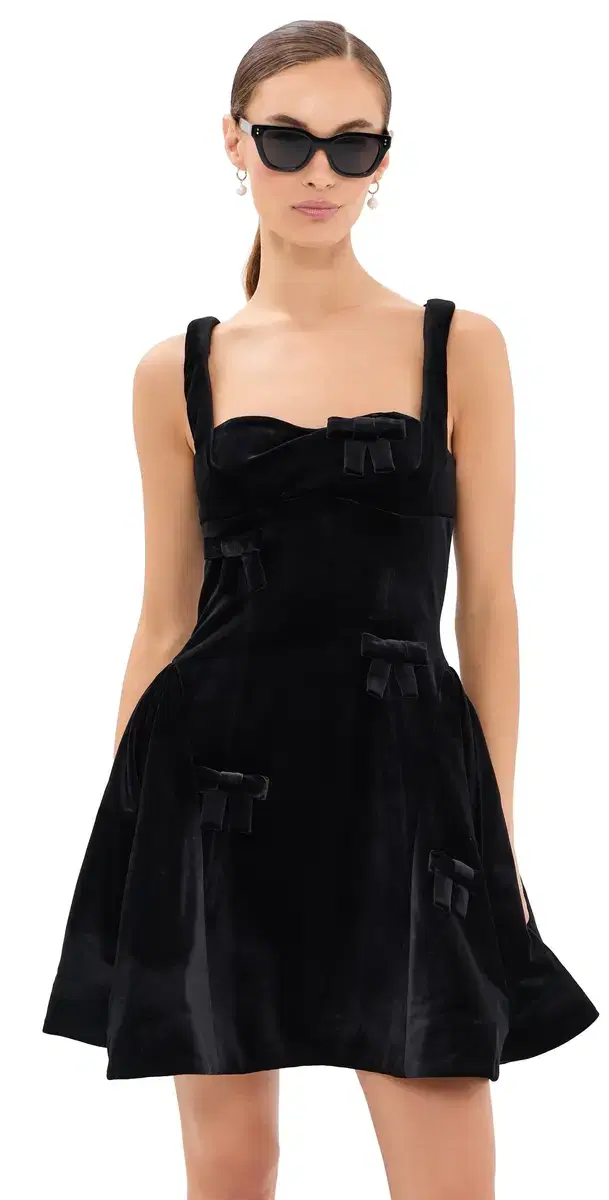 LEO LIN Ariel Velvet Bow Mini Dress Ebony
