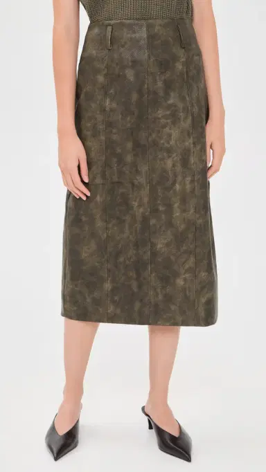 En Saison Faux Leather Margot Midi Skirt Olive | Thumbnail 2 En Saison Faux Leather Margot Midi Skirt Olive | Thumbnail 2