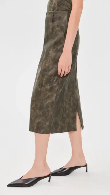 En Saison Faux Leather Margot Midi Skirt Olive | Thumbnail 4 En Saison Faux Leather Margot Midi Skirt Olive | Thumbnail 4