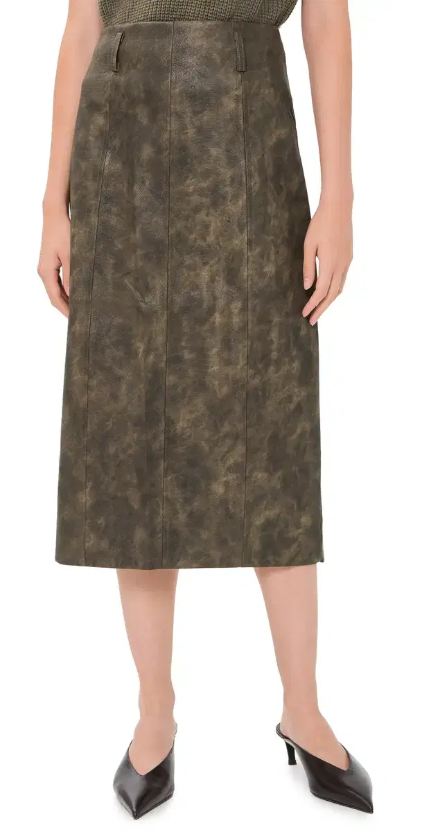 Faux Leather argot Midi Skirt Olive