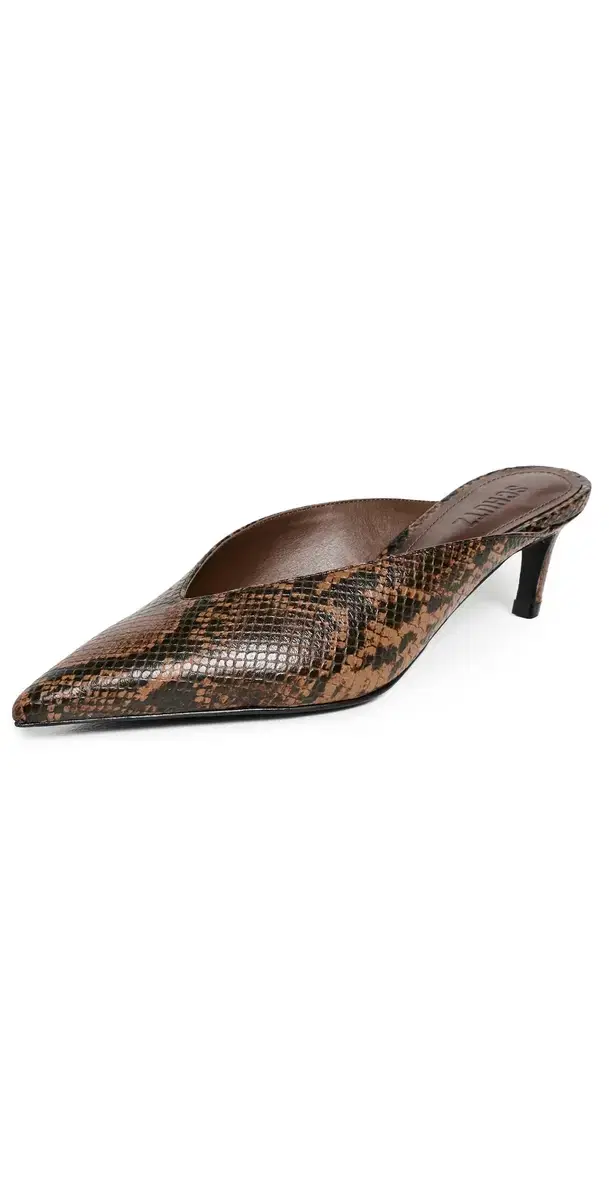 Schutz Loren Mid Mule Kitten Heels Pecan Brown