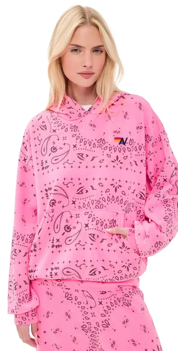 Aviator Nation Relaxed Bandana Pullover Hoodie Neon Pink