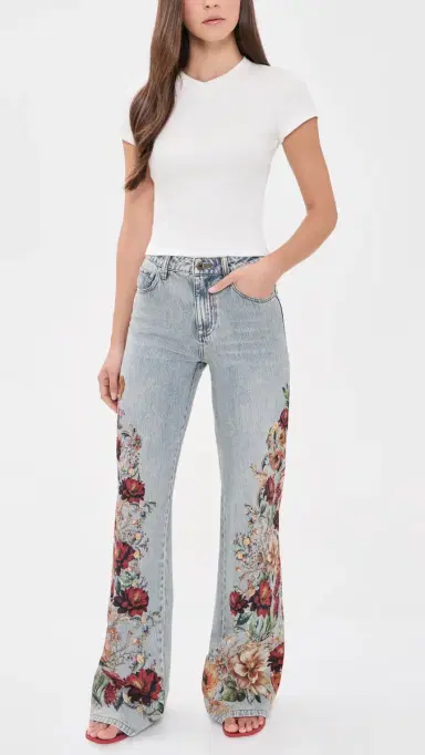 ALICE + OLIVIA Chic Floral Jeans Rockstar Blue/Floral Radiance | Thumbnail 5