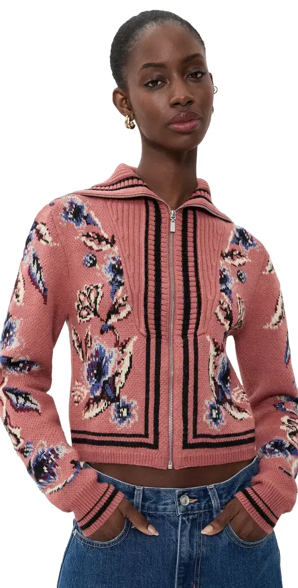 FARM Rio Floral Beauty Tapestry Knit Cardigan Floral Tapestry Blush Pink