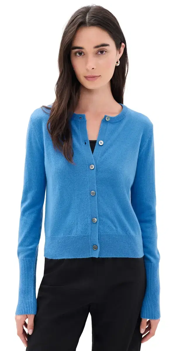 La Ligne Solid ean ines Cashmere Cardigan Cerulean