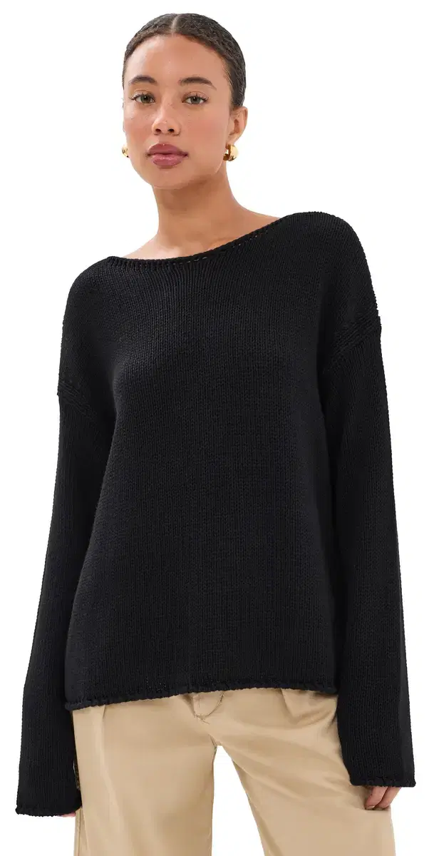 Another Tomorrow Draped Knit Sweater Black