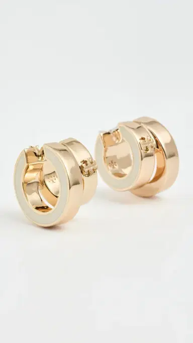 Tory Burch Kira Enamel Double Hoop Earrings Tory Gold / New One Size | Thumbnail 2