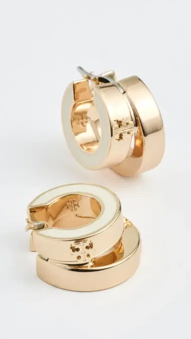 Tory Burch Kira Enamel Double Hoop Earrings Tory Gold / New One Size | Thumbnail 4