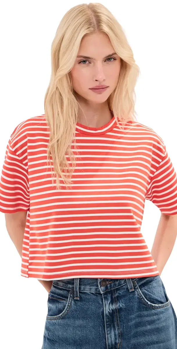 LE BOP Hazel Cropped Tee Poppy/White
