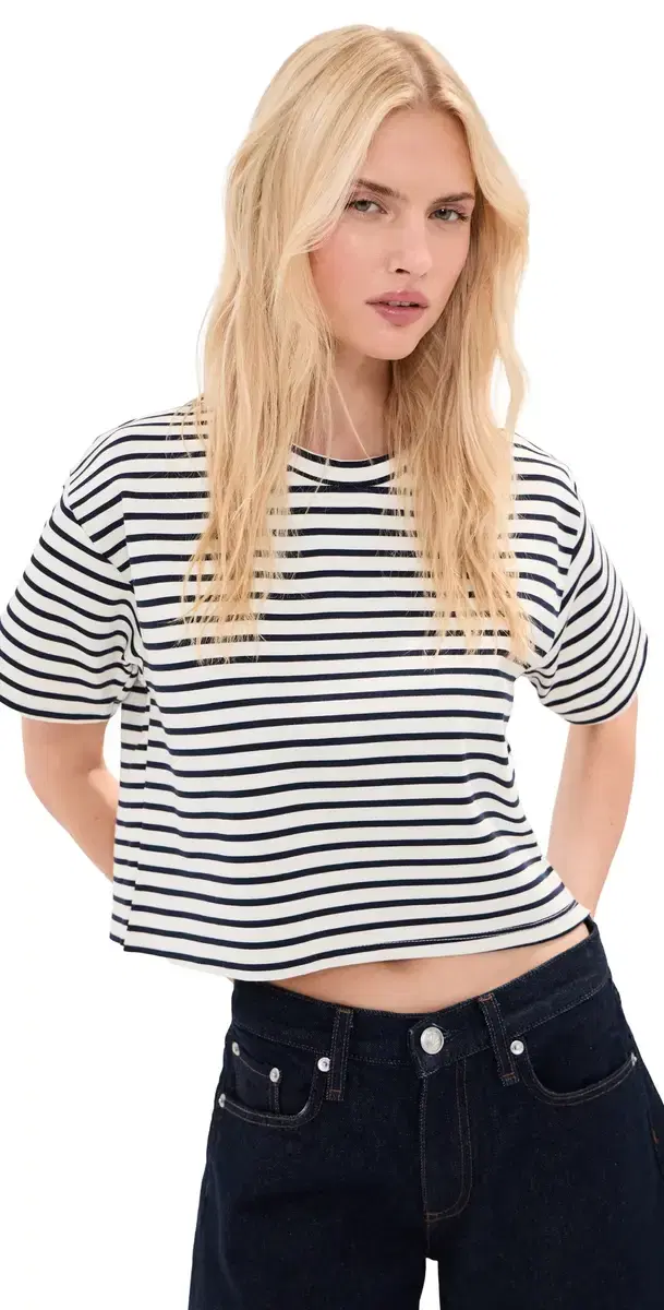 LE BOP Hazel Cropped Tee Navy/White