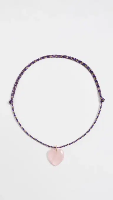 Zoe Chicco Rose Quartz Heart Paracord Necklace 14k Yellow Gold One Size | Thumbnail 2
