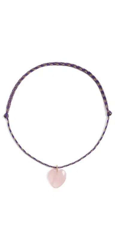 Zoe Chicco Rose Quartz Heart Paracord Necklace 14k Yellow Gold One Size | Thumbnail 1
