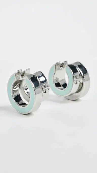 Tory Burch Kira Enamel Double Hoop Earrings Tory Silver / Mint One Size | Thumbnail 2