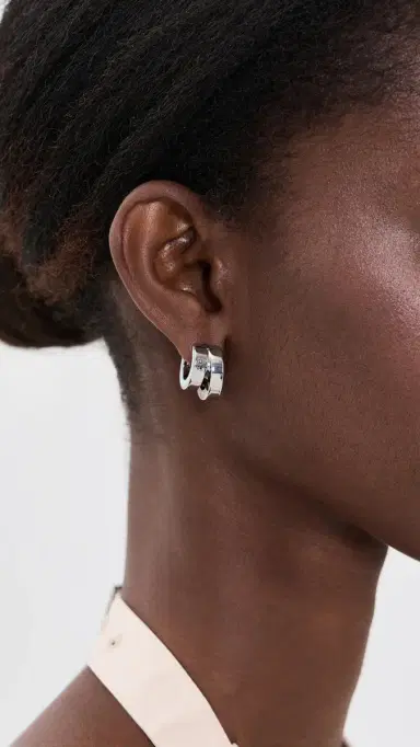 Tory Burch Kira Enamel Double Hoop Earrings Tory Silver / Mint One Size | Thumbnail 3