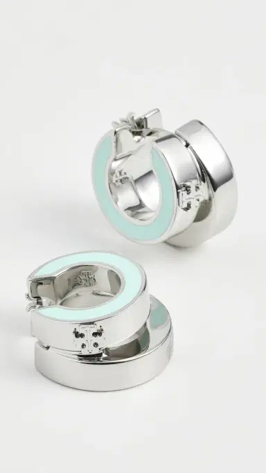 Tory Burch Kira Enamel Double Hoop Earrings Tory Silver / Mint One Size | Thumbnail 4
