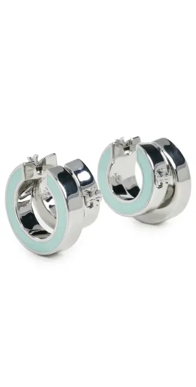 Tory Burch Kira Enamel Double Hoop Earrings Tory Silver / Mint One Size | Thumbnail 1