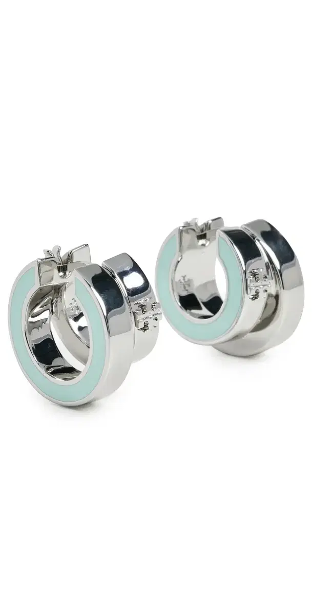 Tory Burch Kira Enamel Double Hoop Earrings Tory Silver / Mint One Size
