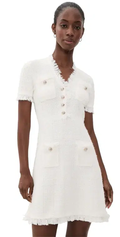 Self-Portrait Cream Textured Knit Mini Dress | Thumbnail 1