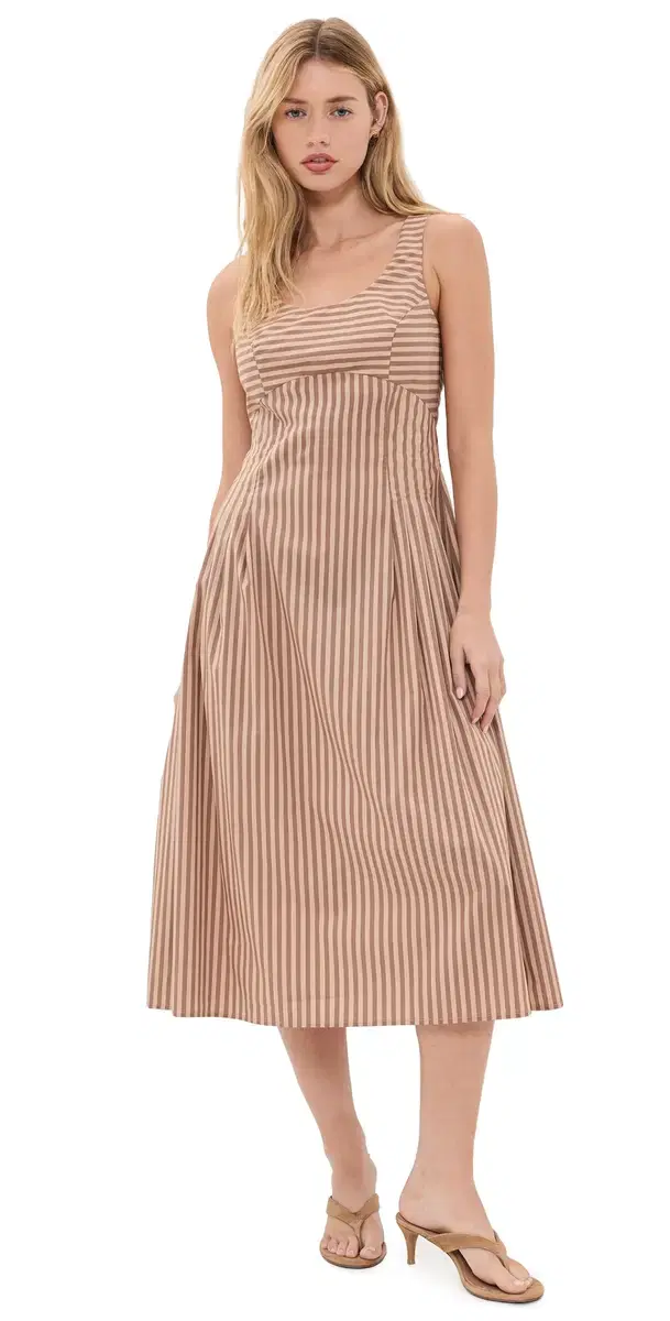 Solid & Striped The Josie Dress Walnut Wood/Camel tripe