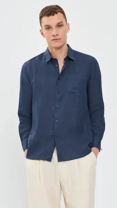 Vilebrequin Caroubis Linen Shirt Bleu arine | Thumbnail 3