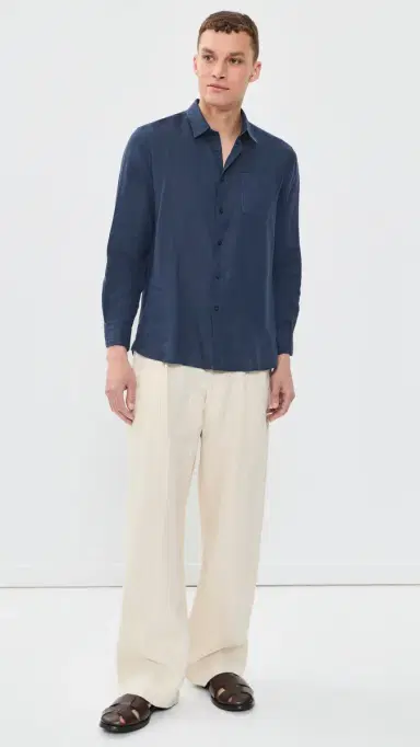 Vilebrequin Caroubis Linen Shirt Bleu arine | Thumbnail 6