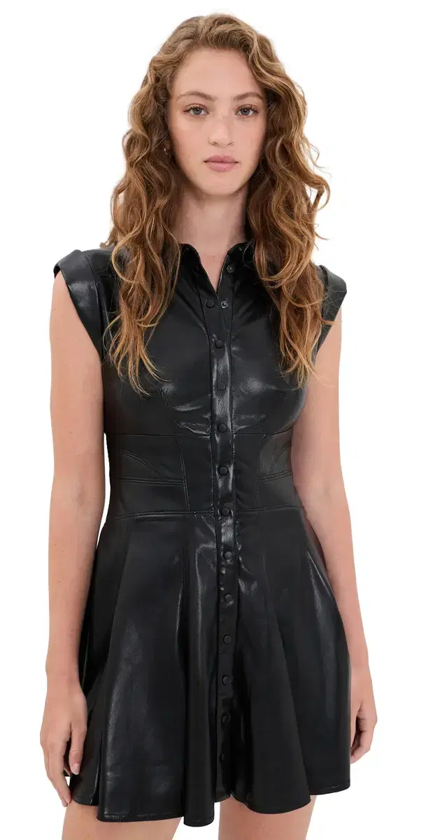 Alice + Olivia Kim Vegan Leather Corset Mini Dress Black
