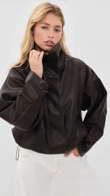 Lioness Shoreline Funnel Faux eather Jacket Chocolate | Thumbnail 2