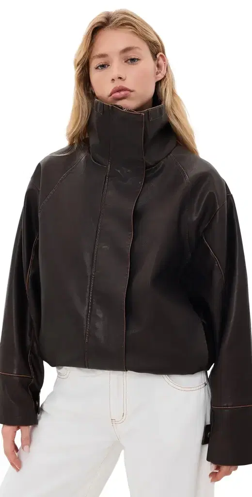 Lioness Shoreline Funnel Faux eather Jacket Chocolate