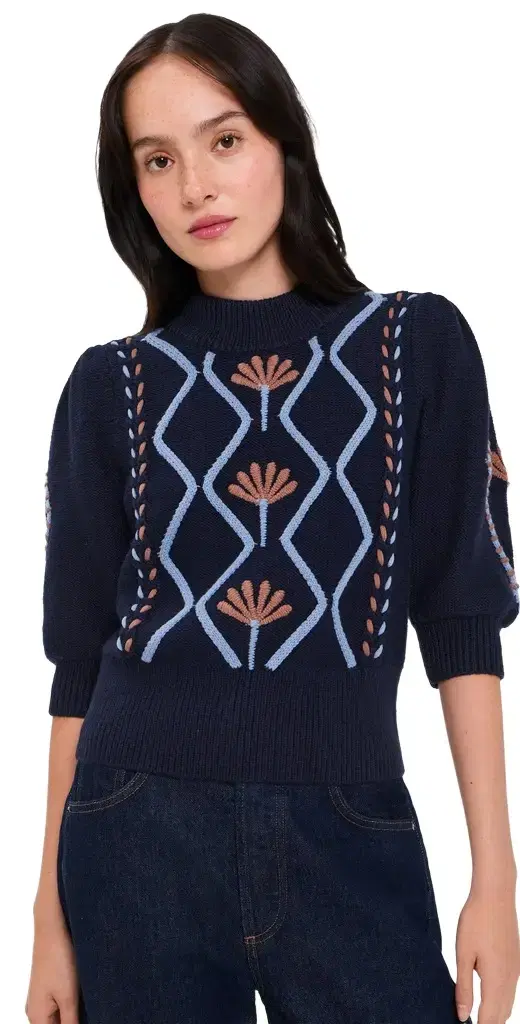RAILS Addy Floral Pullover Floral Cables