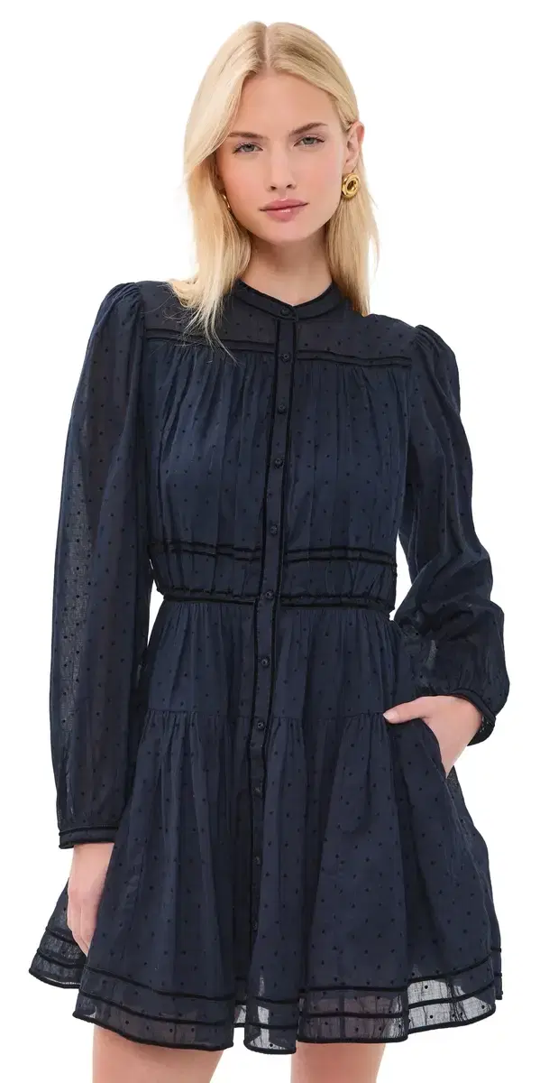 Ulla Johnson Lumi Long Sleeve Cotton Mini Dress Nightfall