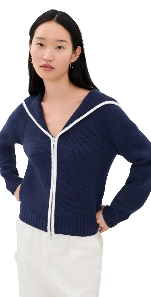 Good American The Knit ailor Zip Up New Navy002